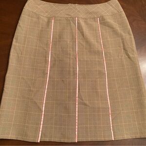 Sag Harbor Tan Plaid Pencil Skirt with Pink Accents